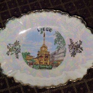 Vintage beautiful porcelain plate, Liege, Belgium